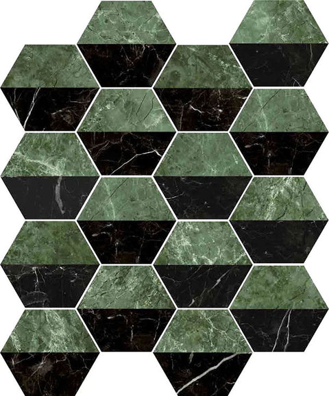 Gresie Ribesalbes Marmi Hexagon Nero Verde 15x17