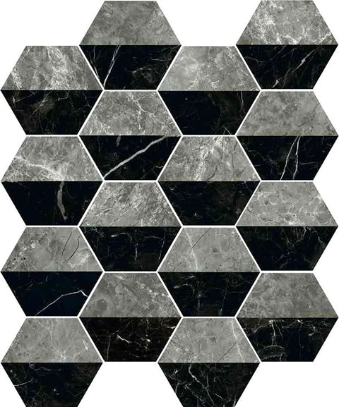Gresie Ribesalbes Marmi Hexagon Origin Nero 15x17