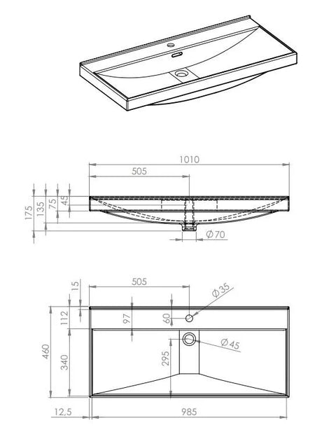 Lavoar dreptunghiular Arezzo  MAXXI, din porțelan, încorporabil 100X46cm – alb