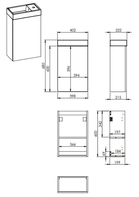 Lavoar dreptunghiular Arezzo  MINI, din porțelan, cu mobilier albastru mat, 40×22,5cm – alb