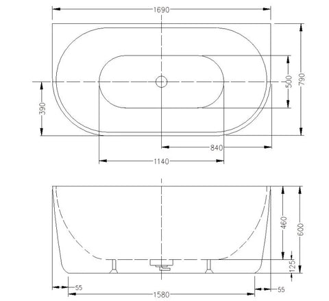 Cadă MANHATTAN din acril, freestanding, de perete, 170x80cm -alb lucios