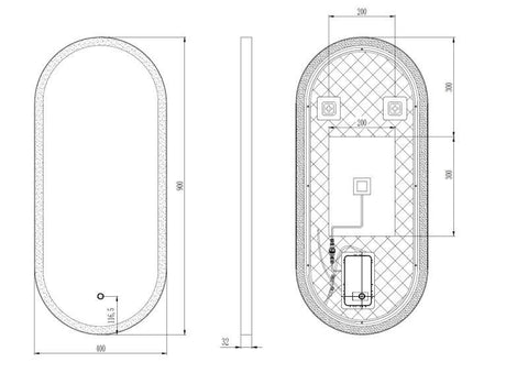 Oglindă LED cu dezaburire, cu ramă de aluminiu, negru, 40x90cm