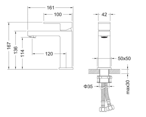 Baterie lavoar Arezzo CUBEFIELD, cu montaj pe lavoar – auriu periat