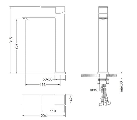 Baterie lavoar inalta Arezzo CUBEFIELD, cu montaj pe blat – auriu periat