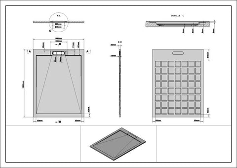 Cădiță de duș STONE cu sifon de scurgere, din marmură turnată, cu efect ardezie 120x90x2.5cm – antracit