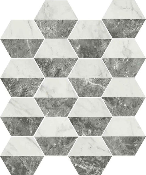 Gresie Ribesalbes Marmi Hexagon Bianco Grigio 15x17