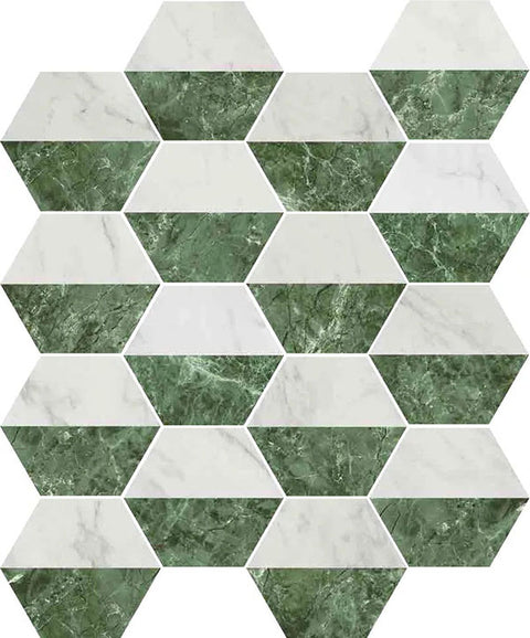 Gresie Ribesalbes Marmi Hexagon Bianco Verde 15x17