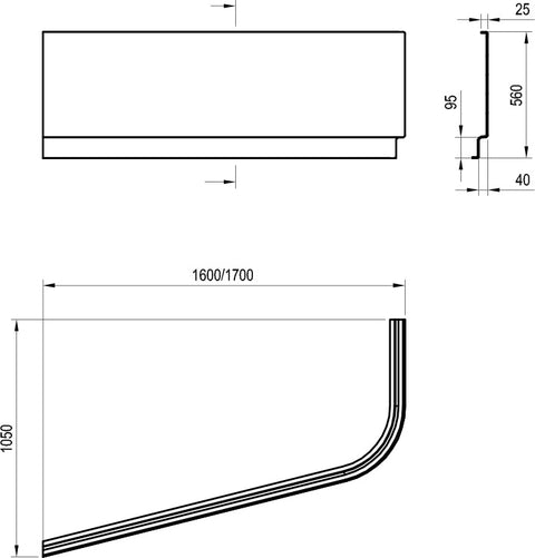 Panou frontal "A panel" Ravak Chrome 160x105 stanga alb + Panelkit 10°